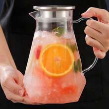 1 pieza Jarra de agua de plástico para restaurante; Gran capacidad con asa; Jarra de agua fría de acrílico transparente; Dispensador de jugo - Multicolor - Ver 2