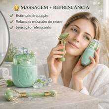 Kit Spa em Casa para Skincare – Rolo de Jade, Pedra Gua Sha e Crioterapia Facial - Kit Rolo Pedra+Foma de Gelo - Visão 3