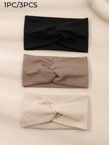 1/3 piezas Diadema casual de unicolor con detalle retorcido para mujer, adecuada para uso diario, regreso a la escuela, fitness, estilo pañuelo, banda para el sudor, accesorio de cabello ideal para la escuela, universidad, otoño/invierno y atuendos de vacaciones, elegante y de moda - Multicolor - Ver 1