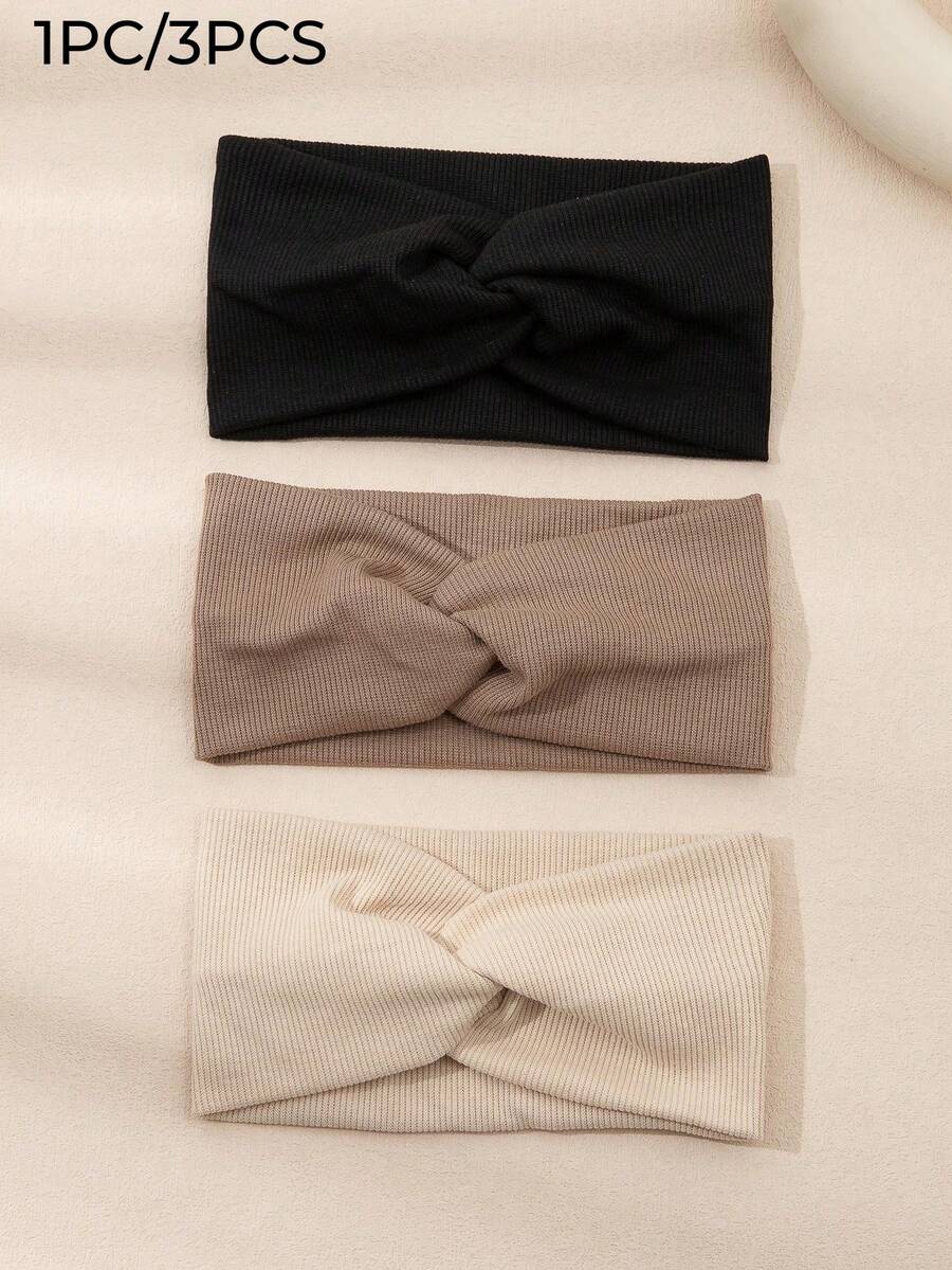 1/3 piezas Diadema casual de unicolor con detalle retorcido para mujer, adecuada para uso diario, regreso a la escuela, fitness, estilo pañuelo, banda para el sudor, accesorio de cabello ideal para la escuela, universidad, otoño/invierno y atuendos de vacaciones, elegante y de moda - Multicolor - Ver 1