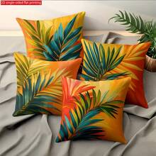 4 Pcs Tropical Palm Leaf Throw Pillow Covers, Suitable For Sofa Bed Chair Decoration, Turquoise Green/Orange/Mustard Yellow And Teal Monstera Pillow Covers, With Zipper Closure, Double-Sided Printed Modern Palm Leaf Pattern Furniture Decoration, Suitable For All Seasons, Pillow Insert Not Included - Multicolor - View 5