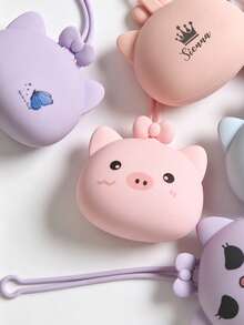 1/2pcs Customized Silicone Pacifier Storage Box, Anti-Fouling, Anti-Loss, Portable. Cartoon Style Storage Box With Lanyard. Available In Pig, Cat, Owl Patterns. Suitable As Personalized Gift For Baby Boys And Girls - Multicolor - View 10