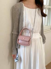 Mini Small Bag Women's Fashion Chain Crossbody Bag Minimalist Chic Versatile Pink Handbag - Pink - View 5
