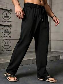 Driftmere New Men's Casual Business Straight Leg Pants, Elastic Quick-Dry Ice Silk Pants, Elastic Waistband With Belt Loops - Black - View 3