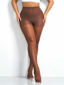 1/2Pairs Coffee Brown/Red Sheer Pantyhose With A Smooth, Plain Design Softly Defines The Legs For Work, Dates, Parties And Daily Outfits. - Multicolor - View 6