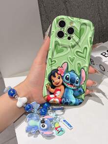 Disney Has Authorized, Phone Case - Chain Set, The Stitch Lilo & Stitch 3D Phone Case Plus A Silicone 3D Stitch Bracelet With Metallic Ring Removable Bracelet, Stitch And Angel Pattern, Compatible With Iphone17/16/15/14/13/12/13/XS/XR/X Plus Pro Max, A Stylish Cartoon Phone Case, The Perfect Gift Choice, Phone Protection, Durable Phone Cover, Great Gift For Friends And Family. - 白色 - 查看 6