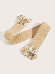 1pc Bohemian Summer Woven PP Straw Women's Waist Belt, Gold Flower Buckle Khaki Elastic Waist Belt, Boho Belt, Waist Trainer, Brown Belt, Belts For Women Dress, Accessories For Women, Match With Dresses, Casual Wear, Suitable For Vacation, Beach Party, Festival Gathering, Music Festival, Summer - Flower Buckle - View 6