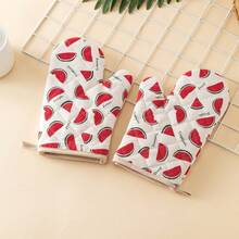 Watermelon Pattern Daily Household Oven Mitts And Pot Holders, Double-Sided Quilted Diamond Grid, Washable, Kitchen Cooking Baking Microwave Heat-Insulating Mitts And Pads, 2-Piece Set, 4-Piece Set - View 9