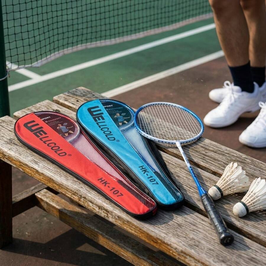Juego de Raquetas de Bádminton con Funda Transparente, Ligeras 62.5cm, Ideal para Niños y Principiantes, Set para Deportes de Interior y Exterior, Incluye Raqueta y Funda - Azul - Ver 1