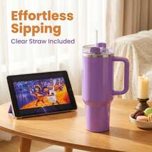 STANLEY ST 40oz Quencher 2.0 Purple Tumbler, Vacuum Insulated Stainless Steel Cup, Non-Slip Handle & Splash-Proof Lid, Large Capacity For Home Office Outdoor Hiking, Aesthetic Holiday Gift - 紫色 - 查看 5