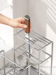 Super Practical Kitchen Utensil & Tool Storage Rack, Multifunctional Knife Holder, Integrated Design, Stainless Steel Material, Rational Partitioning, Space-Saving, Stores Various Kitchen Knives, Chef Knives, Cutting Boards, Pot Lids, Towel Racks And Other Kitchen Utensils. - Solid Color - View 5