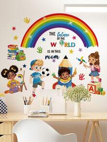 1pc Cartoon Children's Theme Wall Sticker Set, Sports/Rainbow Learning Dual Styles Available, Self-Adhesive Inspirational Decorative Stickers, Kids Room & Classroom Wall Decoration Tool - Wall Stickers - View 8