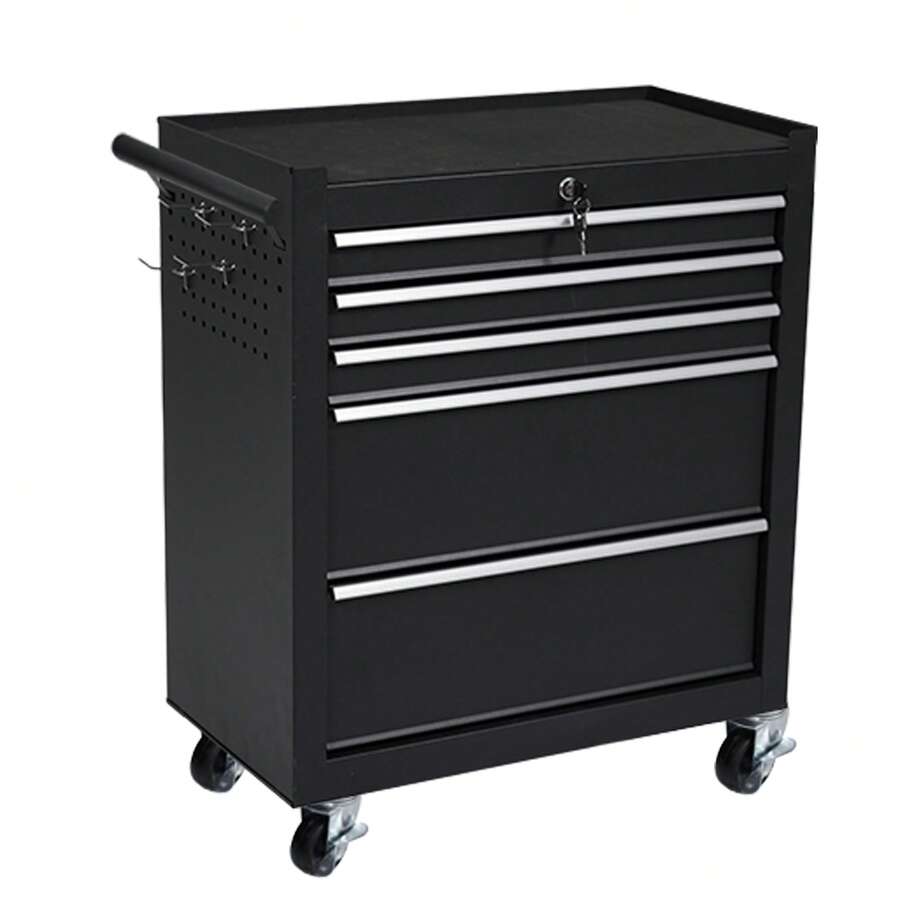 Tool Cabinet, Tool Cart, Roller Cabinet, Steel Roller Cabinet With Handle, 100kg Load Capacity, 5 Drawers, Lockable, Casters, Cold-Rolled Steel, Slide Rails, Protective Mat Included - A - View 1
