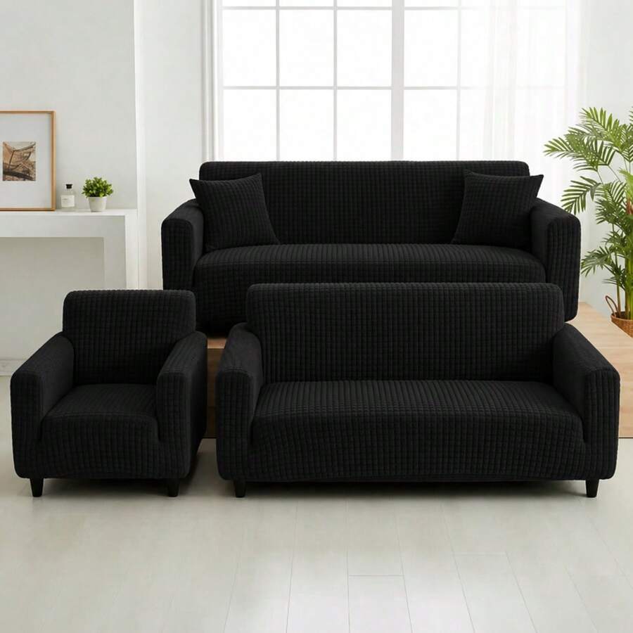 3-Piece Adjustable Stretch Sofa Cover Set - Black - View 1