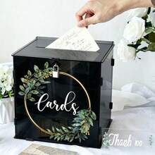 Transparente Acryl-Kartenbox mit Schloss und Logo, Hochzeitsgeld- und Geschenkkartenhalter-Box für Hochzeitsfeier, Aufbewahrungsbox, Geschenkbox - 1PC - Übersicht 1