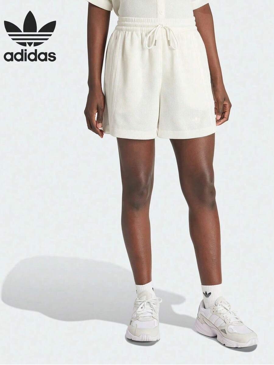 Pantalones cortos de punto acanalado con cordón ajustable | Pantalones cortos deportivos informales y transpirables para mujer de Adidas - Blanco - Ver 1