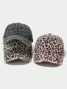 Men's Women's Leopard Print Distressed Denim Baseball Cap - A - View 4