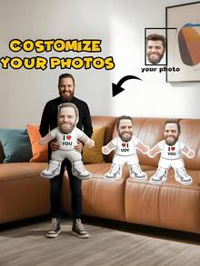 1個客製化照片抱枕，I LOVE YOU設計，發送照片即可客製化抱枕，適用於生日派對、父親節、母親節、萬聖節、聖誕節、平安夜、情人節、生日、個性化紀念日、陣亡將士紀念日、感恩節、復活節、愚人節、嘉年華、學校開放日、國慶日 - 上傳照片自訂E - 查看 3