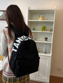 字母印花休閒日常背包，適合男女學生，輕量尼龍材質，適合旅行、工作、日常使用 - 彩色 - 查看 3