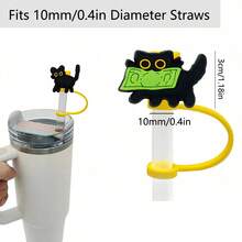 2/4/6件組可愛黑貓吸管蓋帽 10mm/0.4in 矽膠吸管頂蓋 適用30oz 40oz保溫杯－可重複使用、防塵、易清洗、杯子配件、蝴蝶結裝飾、女性節日派對禮物、生日、返校、旅行、健身、聖誕節 - 彩色 - 查看 5
