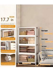 1/2/3/4/5layers Stackable Multi-Layer Storage Cabinet, Suitable For Bathroom Skin Care Products, Clothes, Toiletries, The Top Can Place Decorative Items, With Wheels For Easy Movement, For Bathroom Storage And Organization. - 白色 - 查看 17