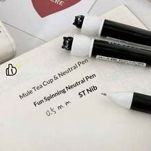 1pc/Set Cat Theme Twist Ballpoint Pen, 0.5mm Quick-Dry Black Ink, Stress-Relief Rotating Mechanism, Silicone Grip, Suitable For Office, School, Holiday, Back To School - A - View 1
