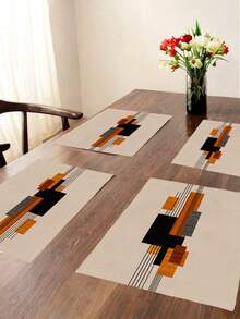 2/4/6Pcs Retro Striped Geometric Placemat, Bohemian Minimalist Natural Plant Abstract Farmhouse Heat-Resistant Placemat For Terrace Round Table Holiday Party Kitchen Home Dining Table Tea Party Dining Table - Beige - View 3