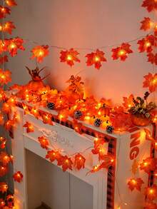2pcs-19.68Ft 40 LED,Maple Leaf String Lights Autumn Leaf Garland,Fall Decor Maple Leaves String Light, Fall Decorations For Home,Thanksgiving Decorations For Home,Battery Operated String Light Suitable For Fireplace,Porch,Indoor And Outdoor,Holiday Decoration(1p=300cm/118.1inch-20LED) - Multicolor - View 4