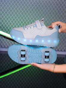 Unisex LED Rechargeable Light-Up Shoes, Children's Roller Skates, Multi-Functional Transformable Inline Skates, Suitable For All Seasons, With Detachable Wheels, Ideal For Outdoor And Sports Skating - White - View 8
