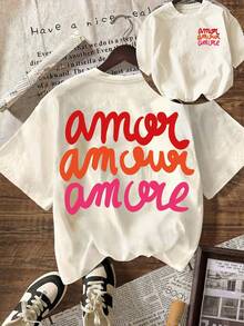 Women's Casual Short Sleeve Crew Neck T-Shirt With Leopard Print "More Love", Autumn, Back To School, Summer Clothing - 裸體2 - 查看 1