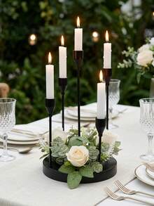 Candelabru elegant cu 5 brațe, suporturi romantice pentru lumânări din metal cu tulpină lungă, bază lărgită și îngroșată pentru stabilitate, suport decorativ romantic pentru lumânări de Ziua Îndrăgostiților, decor de masă elegant, candelabru romantic pentru nuntă - Clasic - Vizualizare 11