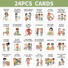 24pcs Spanish Behavioral Rules Cards, Daily Good Manners Routine Pocket Cards, Social Behavior Cards With Stop, Handwashing, Respect, Perfect Gift For Teachers And Parents - A - View 7