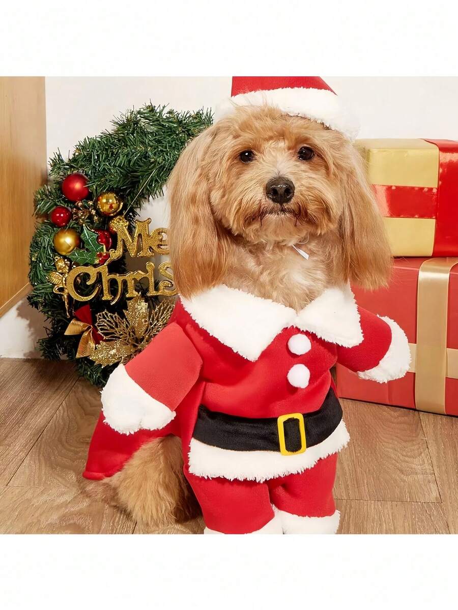BJ PET 1 Set Pet Winter Christmas Outfit, Classic Standing Santa Claus Costume, New Year Dog Christmas Clothes, Can Stand And Change Poses, Suitable For Small/Medium Dogs - Multicolor - View 1