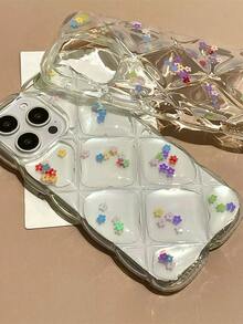 清新Ins風 3D菱格紋彩色花卉矽膠手機殼，適用於Apple 17 Pro Max、15、13 Pro、12/11、14 Pro，女性專用防震保護套 - 無色 - 查看 3