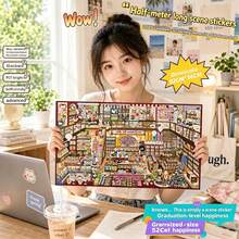 52cm Extra Large Scene Sticker Set, 1000+ Elements, Immersive Miniature Scene, DIY 3D Miniature House, Stress Relief Planner, PET Glossy Film Layered Planner Stickers School Supplies - Multiple Styles - View 2