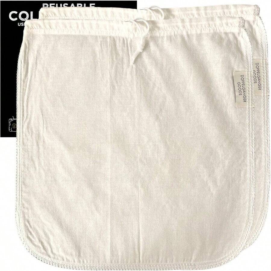 2 paquetes, 30x 30 Bolsa de Algodn Orgnico para Caf Fro u2014 Diseada en California u2014 Extragrande, Reutilizable u2014 Para Hacer Fro en Jarras o Tarros de Masn - inicial - Ver 1