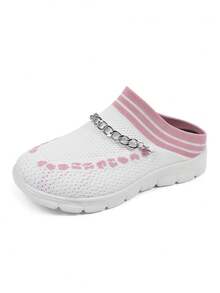 Zapatos deportivos casuales para mujer, sandalias planas de moda sin cordones - Rosa - Ver 6