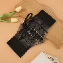 New Women's Lace-Up Waist Cincher, Fashionable Wide Lace Belt, Silk Elastic Material, Black Blue Purple 3 Colors, Versatile Decorative Top Accessory - A - View 9