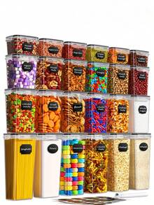 24/16/8/4pcs Airtight Food Storage Containers (With Lids) Transparent Plastic Kitchen Storage Boxes, Stackable Dry Food Storage Jars With Labels And Markers, Leak-Proof Grain And Cereal Storage Containers, Reusable Kitchen Essentials - Multicolor - View 10