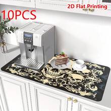 1/10 pezzi Tappetino drenante con motivi teschio nero e bianco, antiscivolo super assorbente e ad asciugatura rapida in diatomite per macchina da caffè espresso, sottobicchiere resistente all'usura, tappetino per asciugatura stoviglie da bancone, forniture per cucina domestica - Grigio Scuro - Visualizzare 12