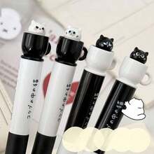 1pc/Set Cat Theme Twist Ballpoint Pen, 0.5mm Quick-Dry Black Ink, Stress-Relief Rotating Mechanism, Silicone Grip, Suitable For Office, School, Holiday, Back To School - A - View 3