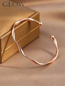 1 buah Gelang Bangle Geometris Gelombang Elegan Minimalis Warna Rose Gold, Dapat Disesuaikan untuk Pemakaian Sehari-hari & Liburan Anak Perempuan - Rose Gold - View 5