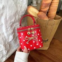 Bolso de mano mini con lunares para niñas, decoración de lazo, bolso bandolera con cadena, estilo princesa, cierre de cremallera, bolso accesorio adecuado para uso diario - A - Ver 13