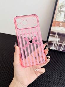 1pc Pink Transparent TPU Soft Pink & White Polka Dot Black Heart Bow Pattern Four-Corner Anti-Drop Integrated Card Slot Phone Case, Fashion Versatile Creative Personalized, Full Body Protection Dustproof Waterproof Soft Shell Suitable For Versatile Phone Case/Card Holder Phone Case/Funny Phone Case/Android Phone Case - Multicolor - View 5