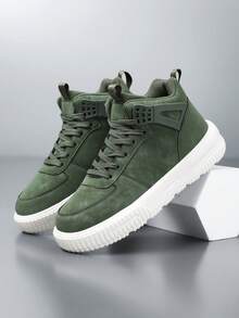 Men's Fashion Sports Shoes, Breathable And Comfortable, With Thick Sole Support, Lace-Up Low-Top Design, Suitable For Casual And Sports Wear, All Seasons - White and green - View 2
