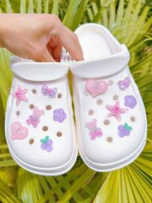 14pcs Pink & Purple Bear, Bow, Heart, Grape, Starfish And More Shoe Charms, DIY Detachable - Personalized Footwear Style - Baby Blue - View 2