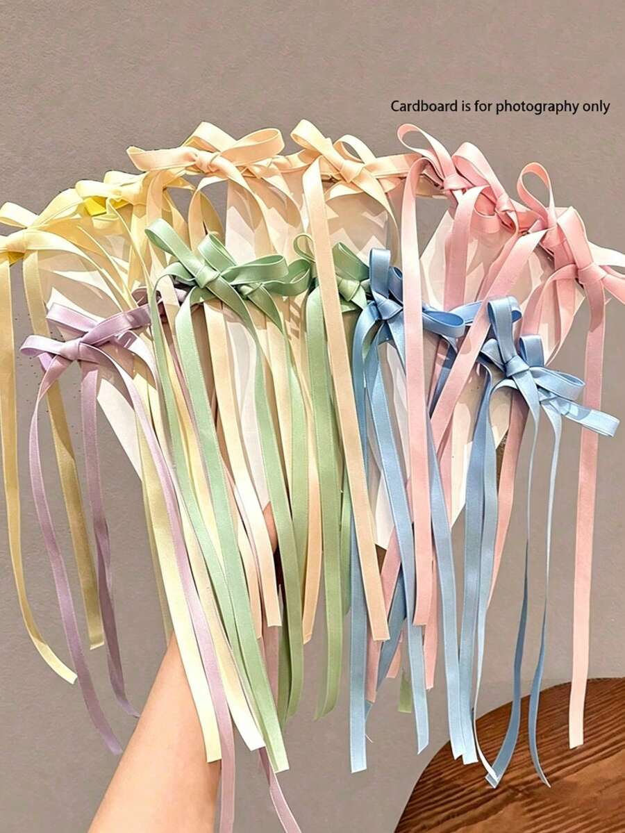 1/4 Macaron Color Ribbon Bow Hair Clip, Sweet Long Tassel Alligator Hair Clip, Anti-Slip Fabric Bow Hair Accessory, Suitable For Women And Girls, Y2K Sweet Style Summer Daily And Party Dual-Use Headwear,Hair Claws - Multicolor - View 1