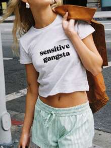 Women's Y2K Style Comfortable Casual Street Fashion Loose Round Neck Short Sleeve Top, Summer White - White - View 3