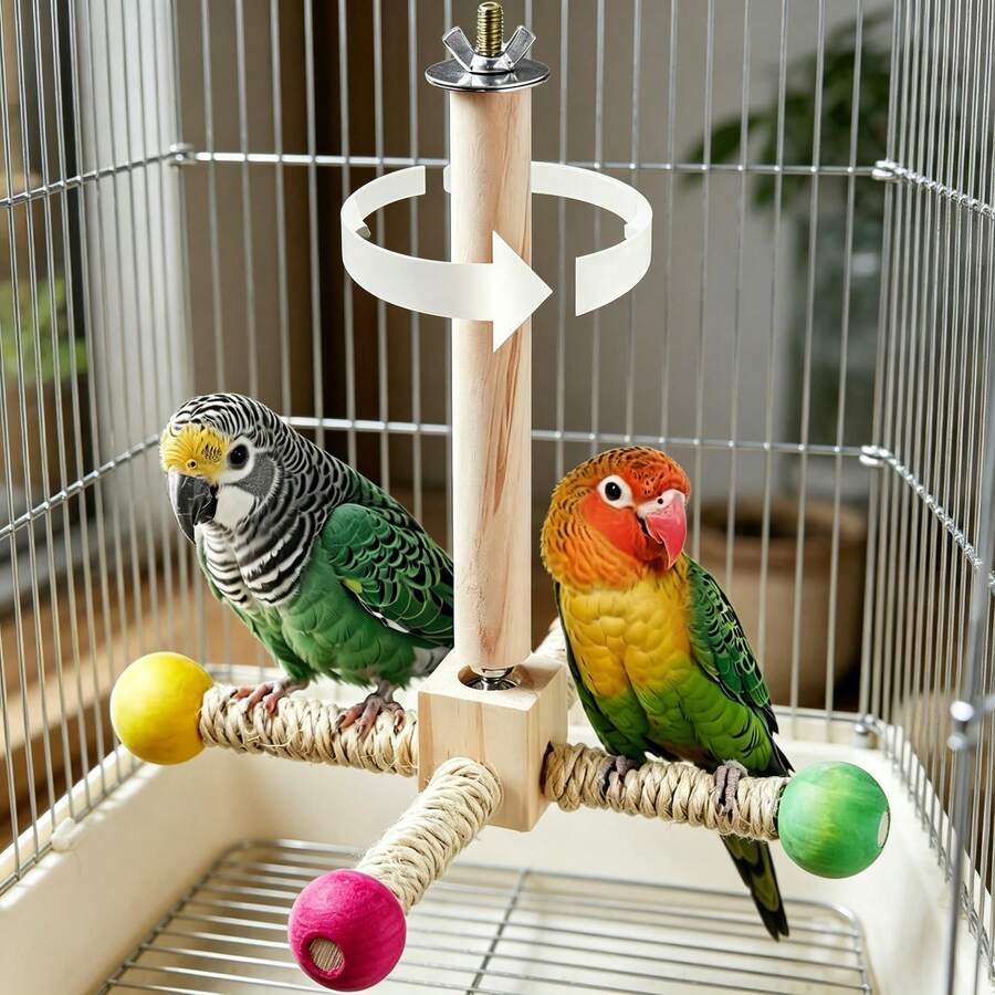 1件裝鳥類棲架玩具，互動式旋轉鸚鵡玩具，木製運動輪鸚鵡玩具，適用於鳥籠，鳥籠配件棲架玩具，適合虎皮鸚鵡 - 查看 1