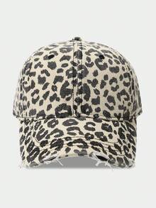 Men's Women's Leopard Print Distressed Denim Baseball Cap - A - View 7